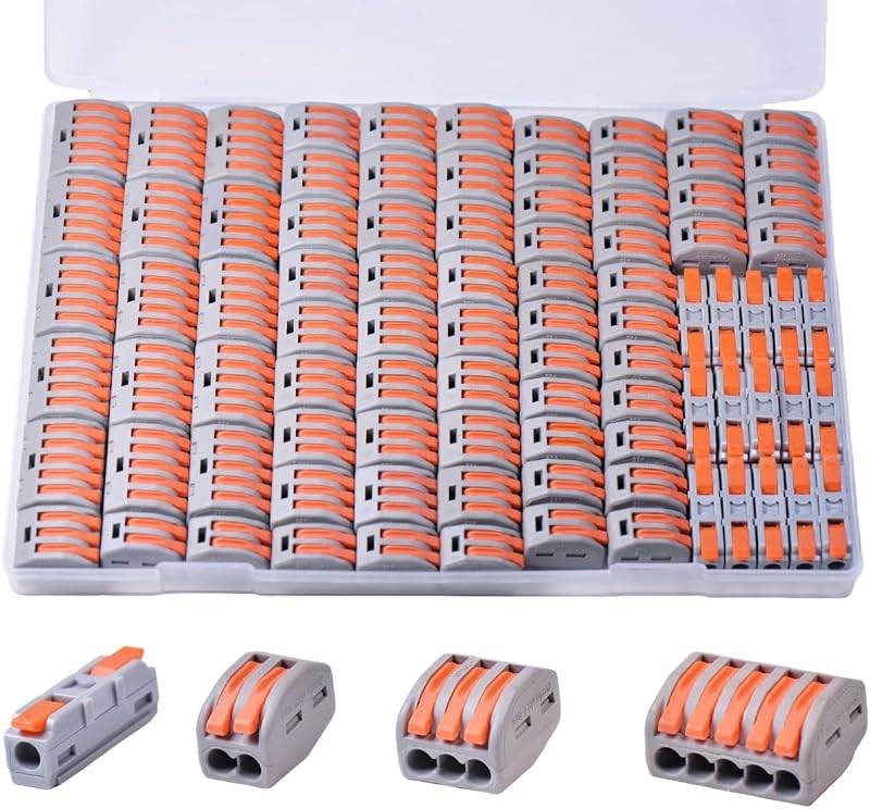 90PCS AVARBUVO Lever Wire Connectors, Quick Wire Connectors Push-in, 2/3/5 Port Combination Kit with 1 in 1 Out Inline Terminals for Splicing 28-12 AWG