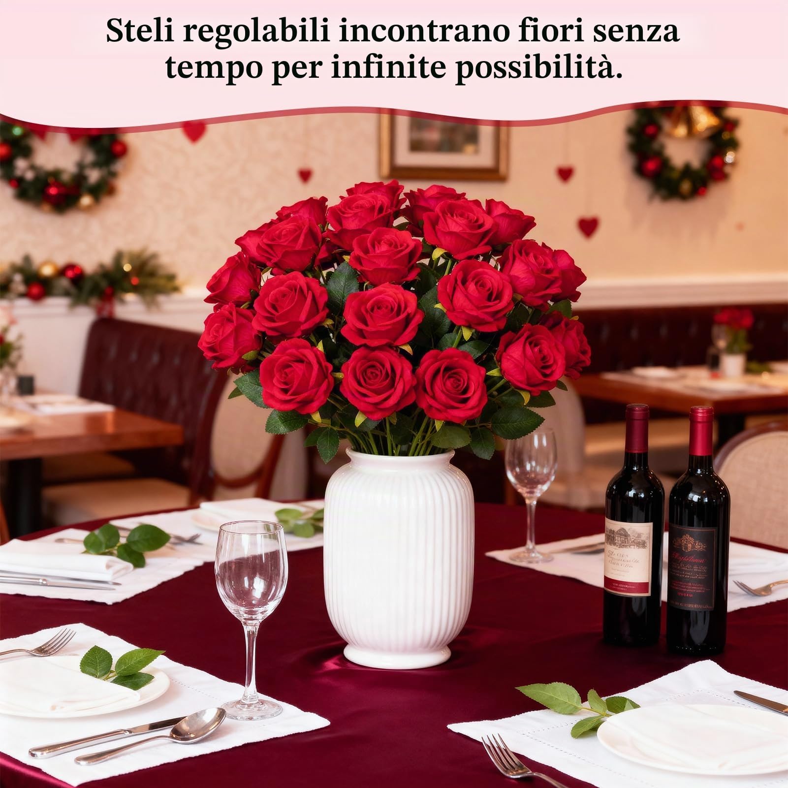 50 pezzi di rose artificiali rosse, singole a stelo lungo rosso scuro, rose artificiali realistiche per decorazioni nuziali, bouquet da sposa, proposte di matrimonio, feste di complea