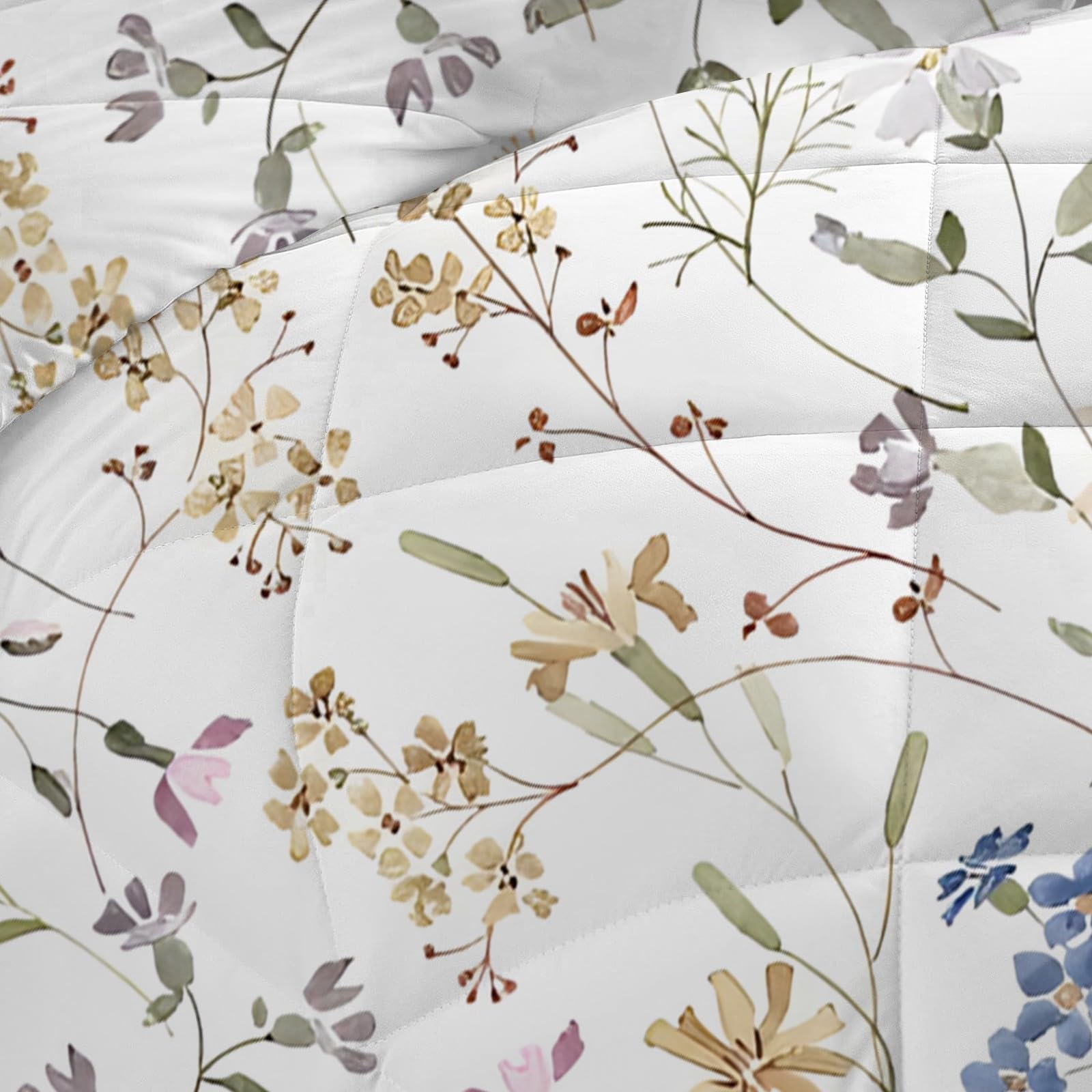 Couette Imprimée Floral D'Été 4 Saisons Blanc Sans Housse Couette 2 Personnes en Microfibre Réversible Ultra Douce Lavable en Machine