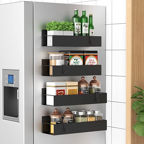 Miniatura 27 de Paquete de 4 Organizadores Magnéticos de Almacenamiento de Especias para Refrigerador y Horno, Organizadores y Almacenamiento Gris para Nevera