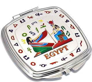 مراة مكياج مصرية فرعونية للجيب من اماتجار، هدايا تذكارية مصرية للنساء والفتيات (فضي)