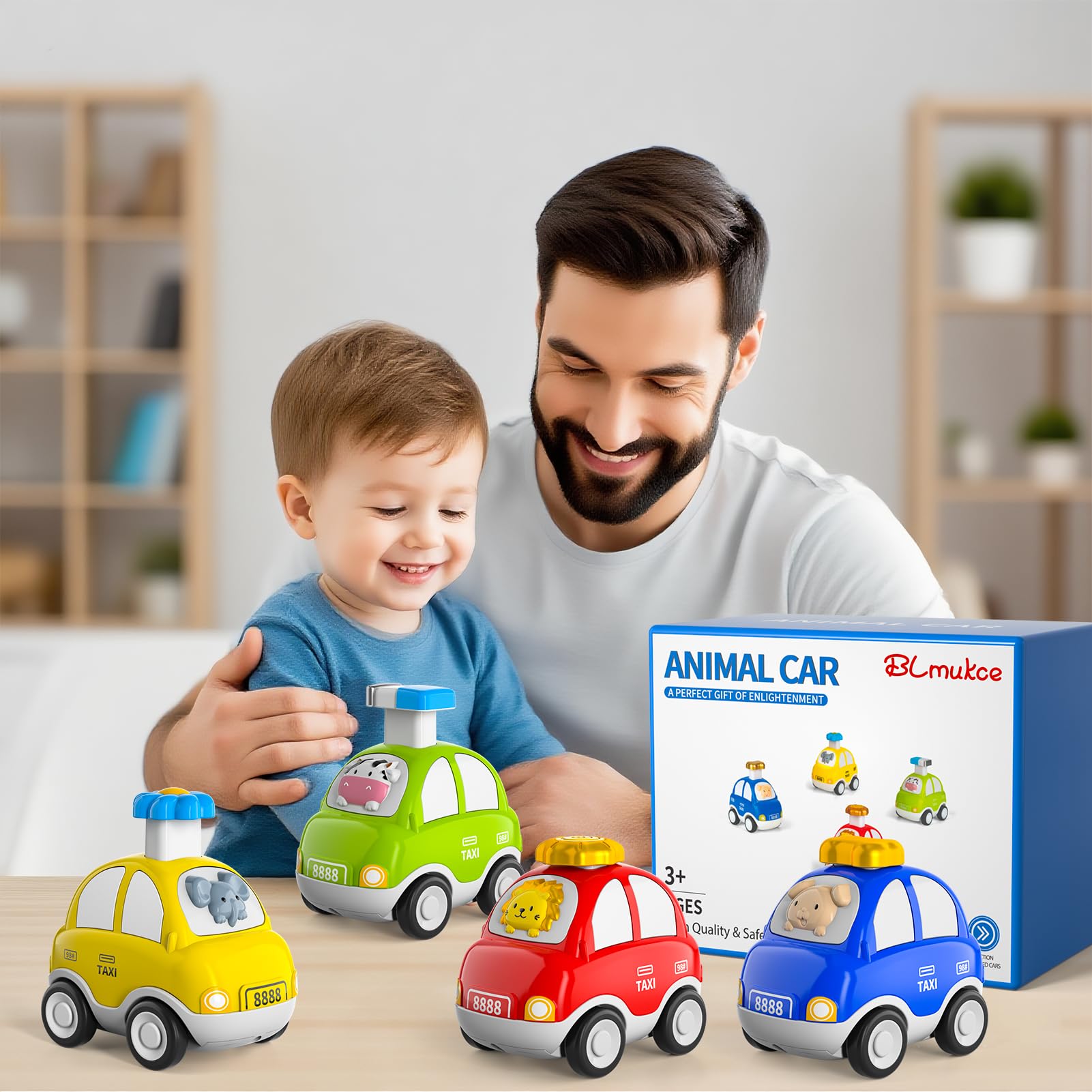 Auto giocattolo per bambini dai 3 anni – Set di 4 Auto degli Animali (Mucca, Cane, Elefante, Leone) | Giocattolo Auto per Bambini per Ragazzi e Ragazze, Giocattolo Educativo Regalo