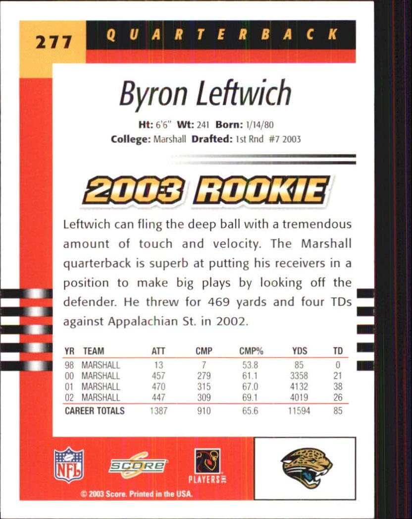 2003 Score #277 Byron Leftwich RC