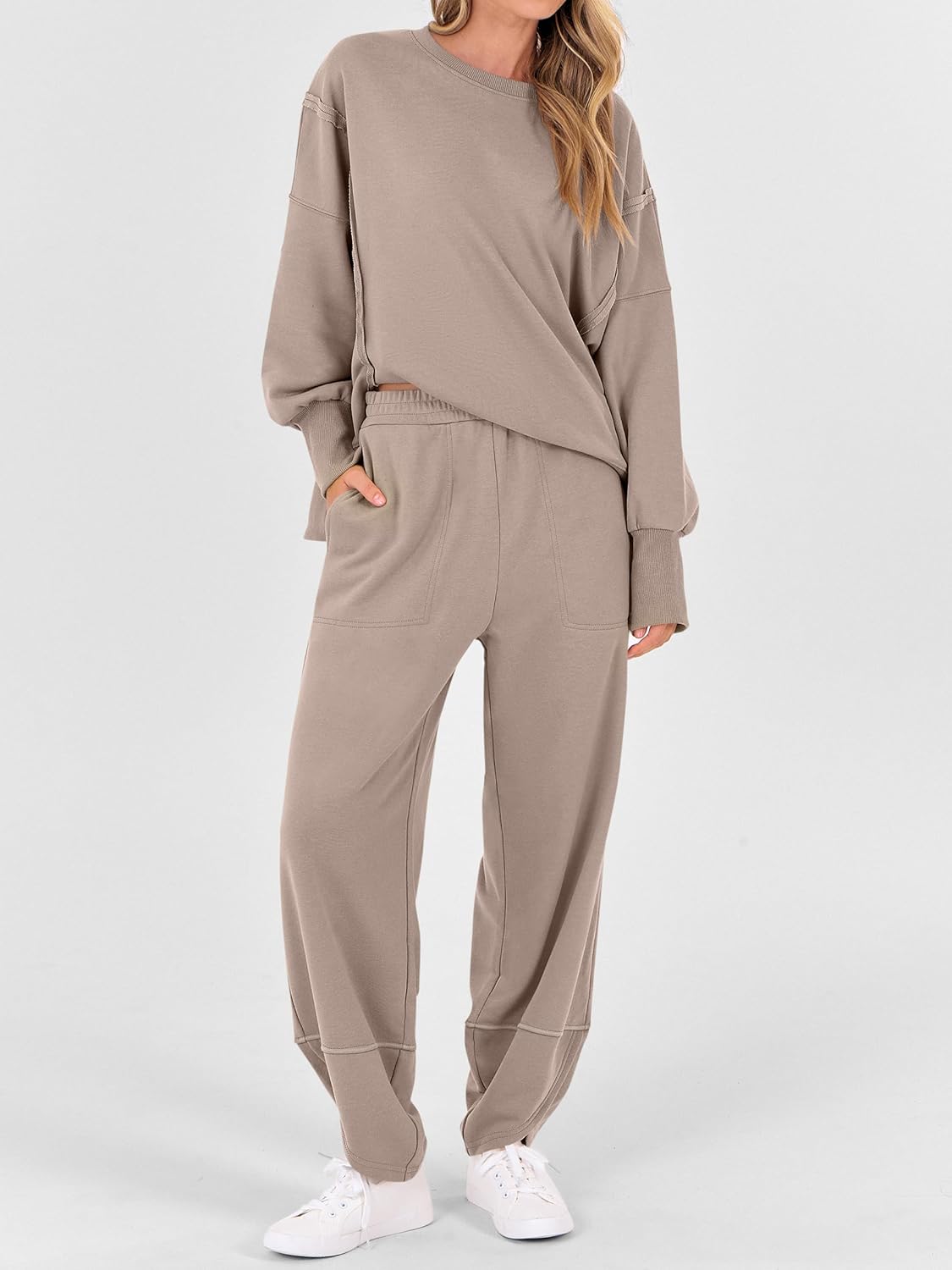 ANRABESS Womens 2 Piece Outfits Sweatsuits Oversized Sweatshirts Barrel Pants Matching Lounge Sets 2025 Fall Travel Clothes - Image 8