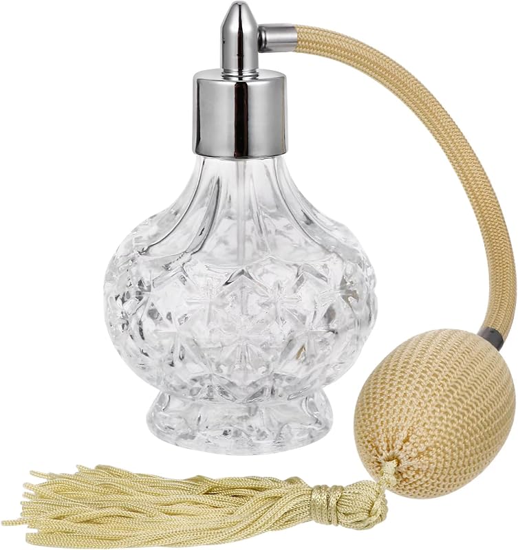 Frasco de Perfume Topxome de Vidro com Spray e Borla, Recarregável, 100 mL, Prateado