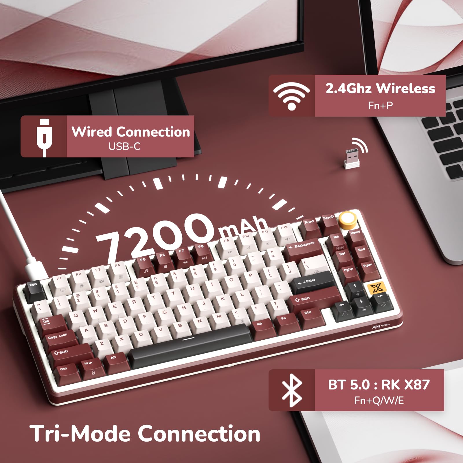 Amazon.com: RK ROYAL KLUDGE X87 Wireless Keyboard, 75% TKL