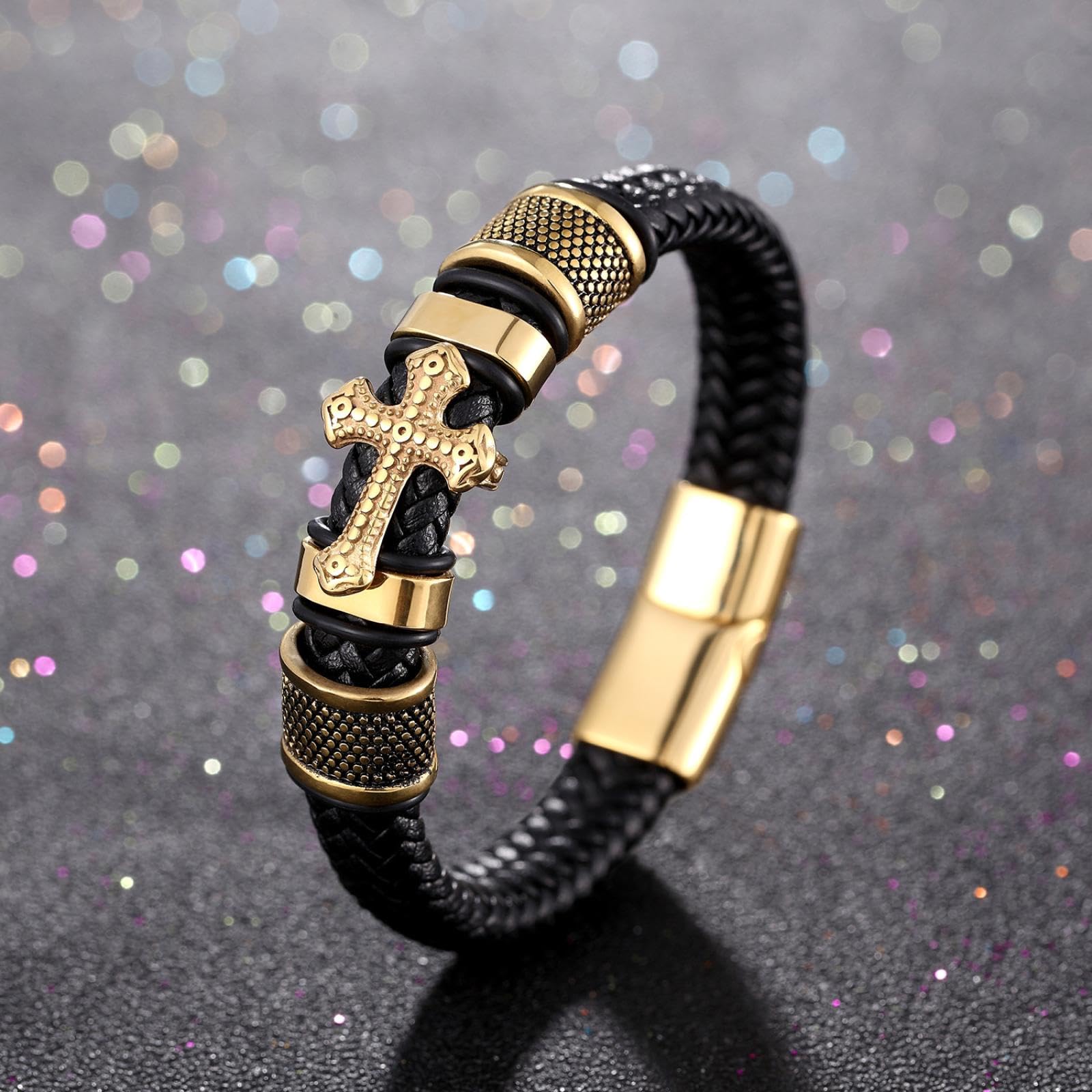 GXNRHG MOCHAMIK Pulseras para Hombre Joyería Pulseras de Cuero Tejidas a Mano Cruces Trenzadas de Cuero Pulseras para Hombre Tendencia Retro