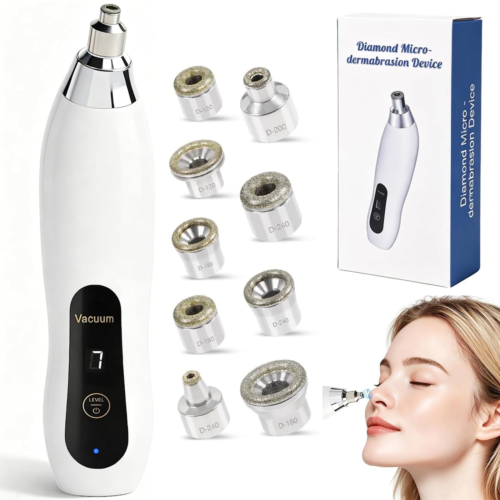 Macchina per microdermoabrasione diamantata, kit viso senza fili, portatile, per la cura della pelle domestica, 7 modalità di aspirazione regolabili con 9 teste diamantate