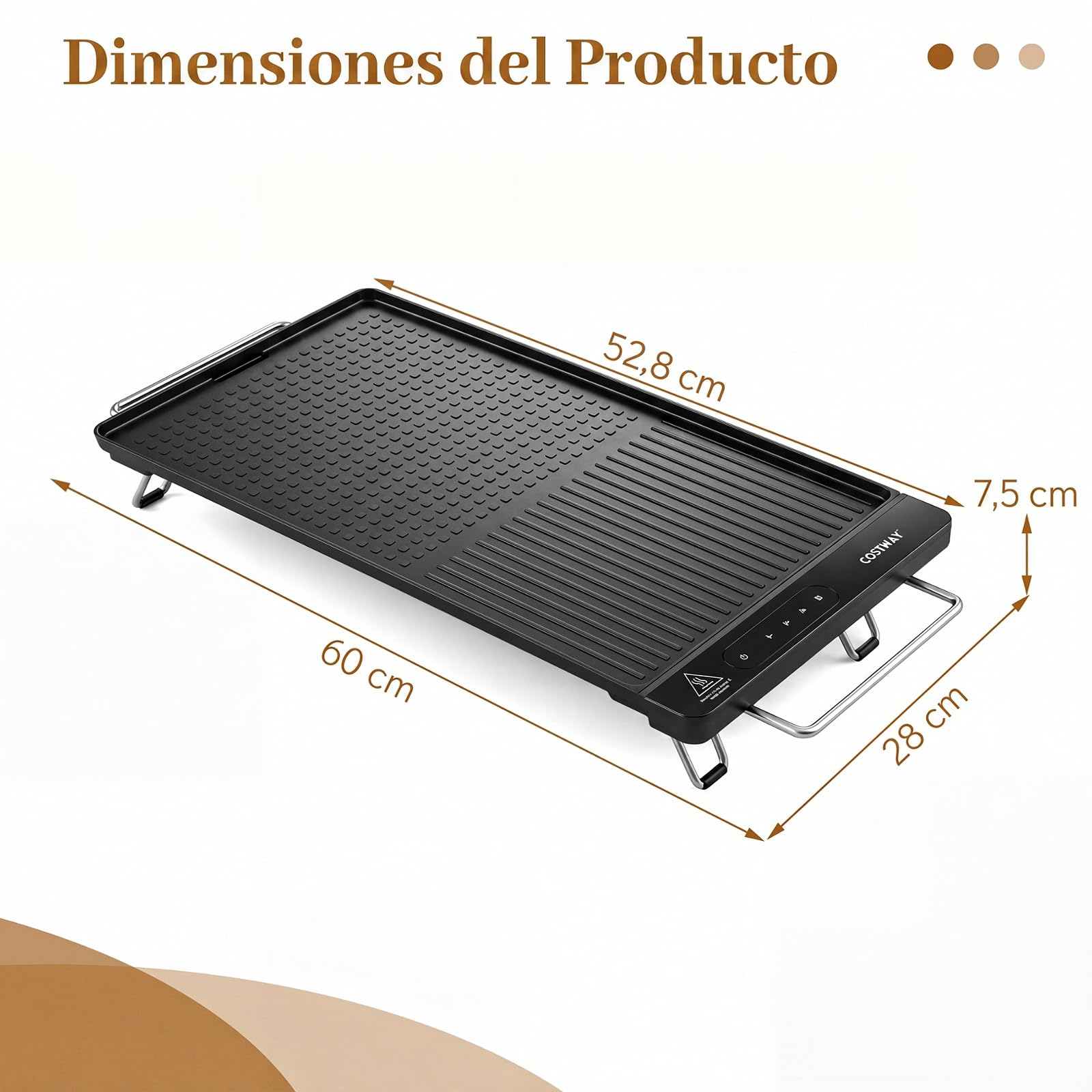 COSTWAY Plancha Eléctrica 1500 W, 60 x 28cm, Temperatura Ajustable | Parrilla Cocina con Antiadherente Extraíble, Asas Frías al Tacto y Patas Plegables, para Hogar, Picnic
