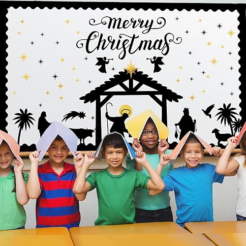 Miniatura 4 de Juego de 82 tablones de anuncios de Navidad con bordes, tablero de anuncios cristiano de Feliz Navidad, decoraciones religiosas, recortes de