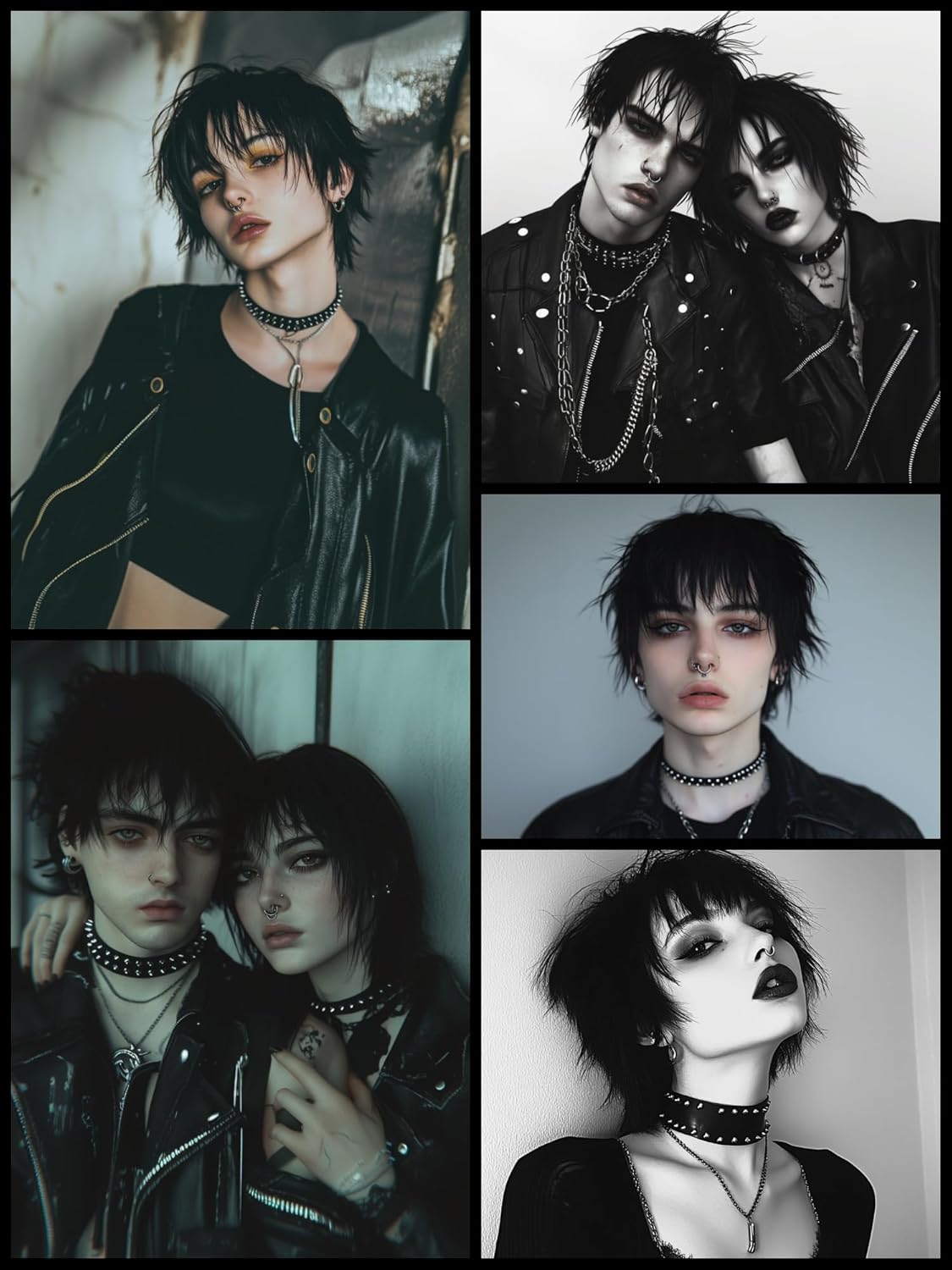 Half and Half Short Black EmoCostume Wig Set Men's Black Anime Cosplay Layered Spiky Wigs Synthetic Hair for Unisex Halloween Party - Image 2