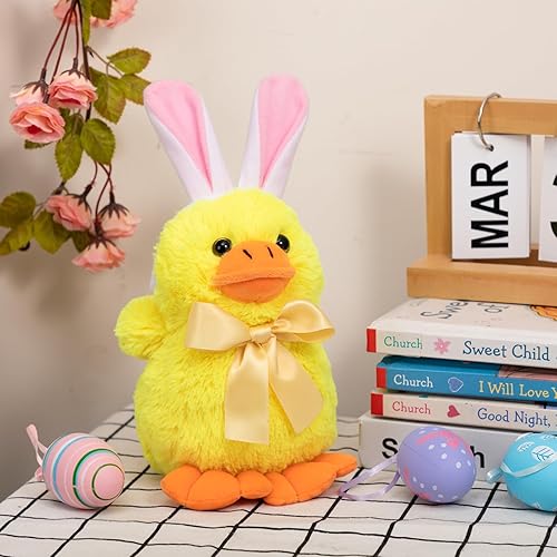 Miniatura 5 de HollyHOME Conejito de Pascua, peluche de pato de Pascua, conejito de pato, peluche de pato amarillo con diadema de orejas de conejo, 7 pulgadas