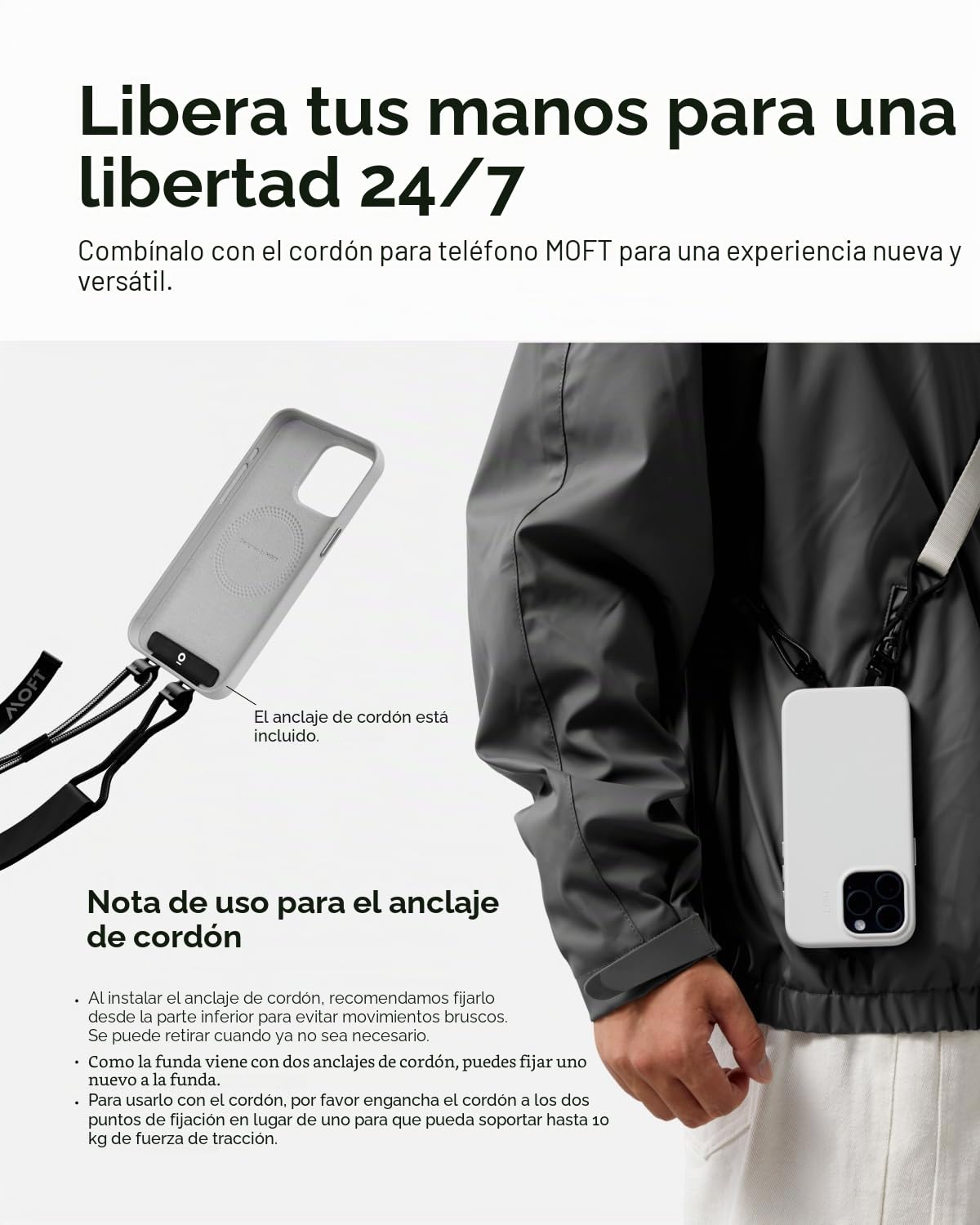 MOFT Funda Magnética para iPhone 15 ProCompatible con MagSafe, MOVAS Funda para Teléfono de Cuero Vegano, Sensación Táctil, Resistente a Arañazos y Manchas, Fácil de Limpiar, Gris Niebla