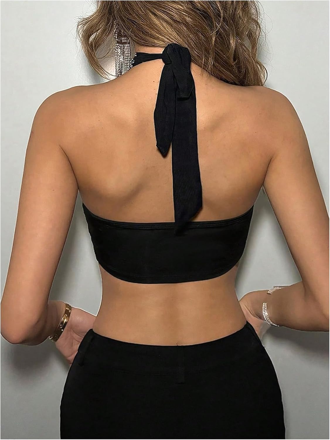 Floerns Women's Sleeveless Sheer Mesh Halter Tops Rhinestone Party Crop Tank Top - Image 2