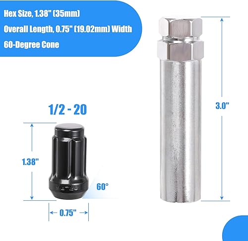 Miniatura 3 de NPAUTO Tuercas de rueda de rosca de 12 pulgadas x 20, asiento de abultamiento cónico, ranura de bellota de extremo cerrado de abultamiento de 1.38
