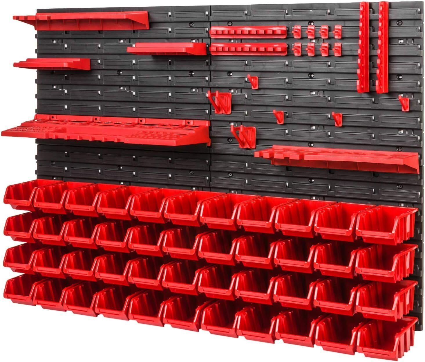 B2c Red Wall Mounted Tool Peg Board Set Garage Storage Bins Workshop Rack Shed Organiser 50 Models Various Shapes And Layouts Small Medium Large (Model 7)