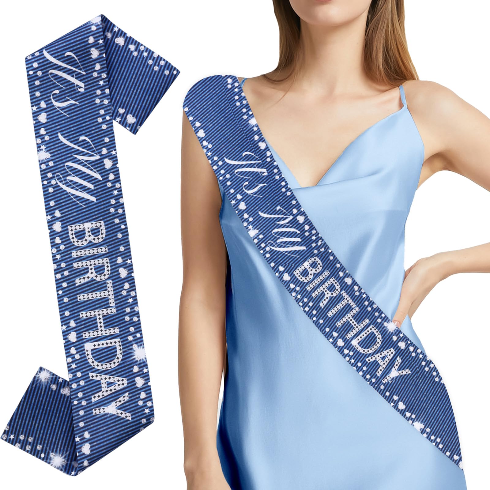kreat4joy Denim and Diamond Birthday Party Decoration, Denim Theme It’s My Birthday Sash Blue Denim Diamond Party Supplies Sash for Woman Girl Denim and Diamond Crystal Theme Birthday Party Decoration