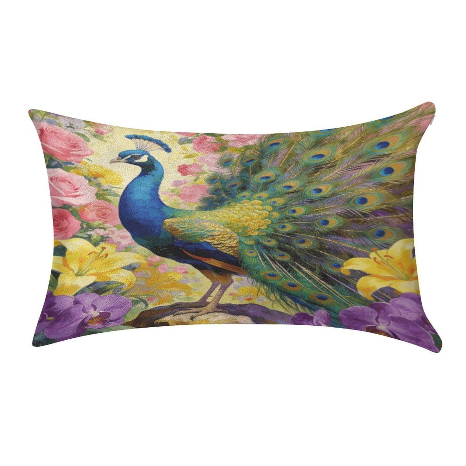 Fodpand Style Flowers And Feathers Pillowcase,Elegant Designed Home Decor,Velvet Pillowcase,Soft And Cozy,Pillow Case Cover With Hidden Zipper For Bedroom, Sofa, Couch