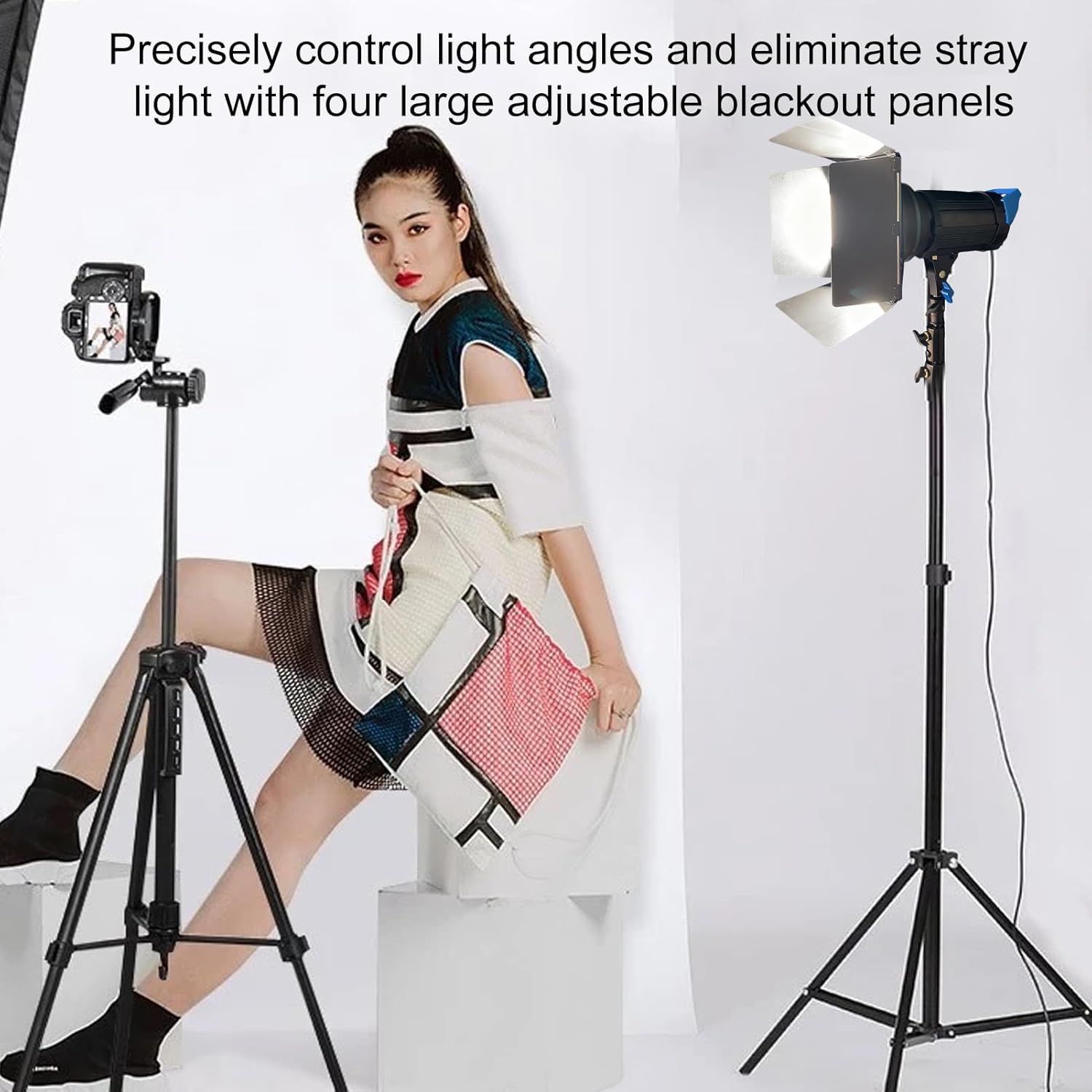 CUIFATI Professional Photography Barn Door, 4 Adjustable Blackout Panels with 60 Degree Grid and 5 Magnetic Color Filters, for Mount Studio Lighting