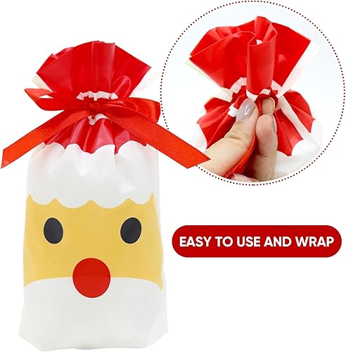 Miniatura 5 de 50 bolsas de dulces de Navidad con cordón de Navidad, bolsas de golosinas para envolver regalos de Navidad, recuerdos de fiesta