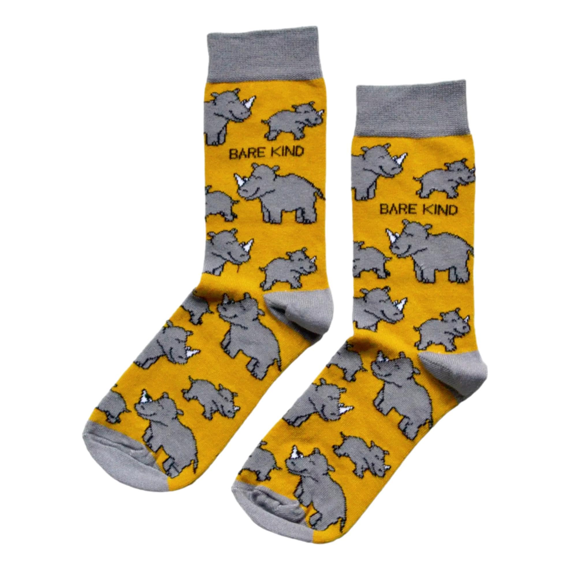 Bare Kind Women's Grey And Yellow Save The Rhinos Yellow Novelty Ankle Socks Adult One Size