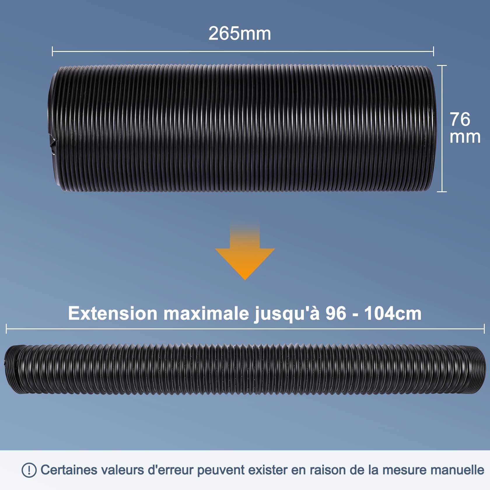 CarBole 76mm Tuyau d'admission d'air, Rétractable Jusqu'à 1m | Conduit D'admission D'air avec Pince de Montage, Modifié Prise D'air Tuyau Flexible Pour Voiture