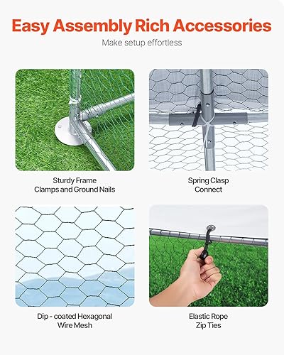 Miniatura 6 de VEVOR Gallinero de metal grande con paso, 13.1 x 9.8 x 6.5 pies para patio con cubierta impermeable, jaula grande para aves de corral para