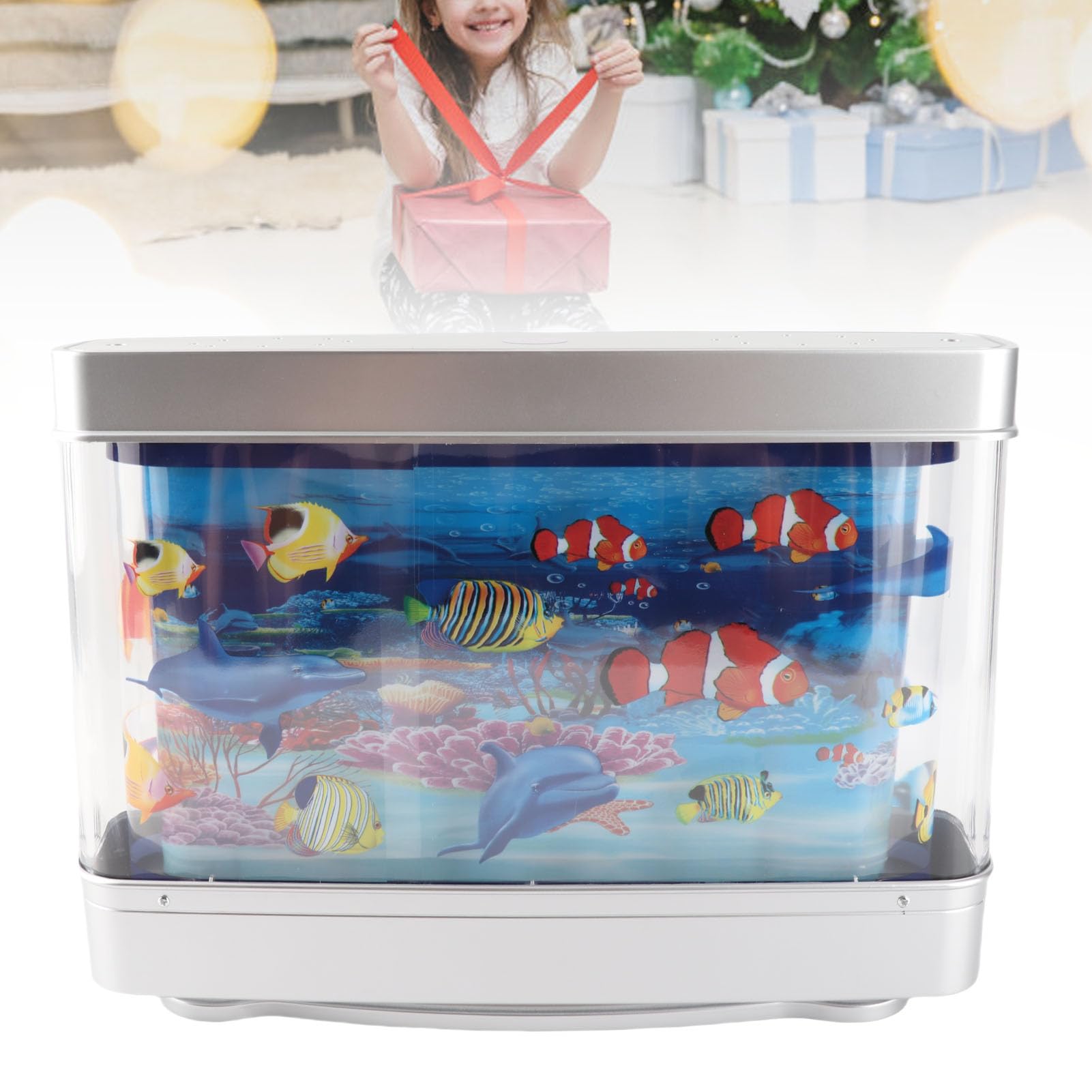 Lámpara de pecera falsa, mini decorativa con peces tropicales, luz nocturna artificial para acuario con peces en movimiento para niños y bebés