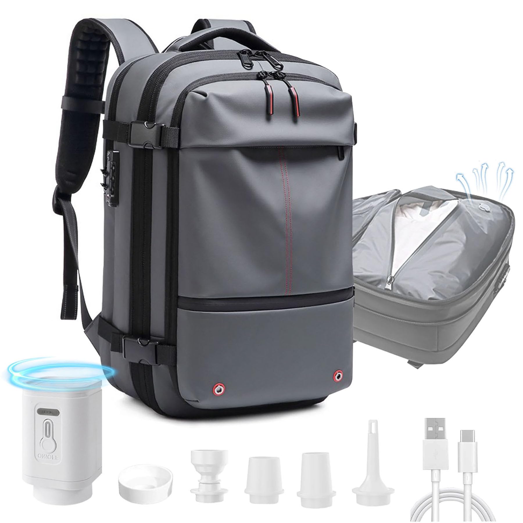 JEUXDOS Vacuum Backpack for Travel, 60L Expandable Vacuum Compression Bag with Electric Vacuum Pump, Water Resistant and Anti Theft, Space Saver Bags