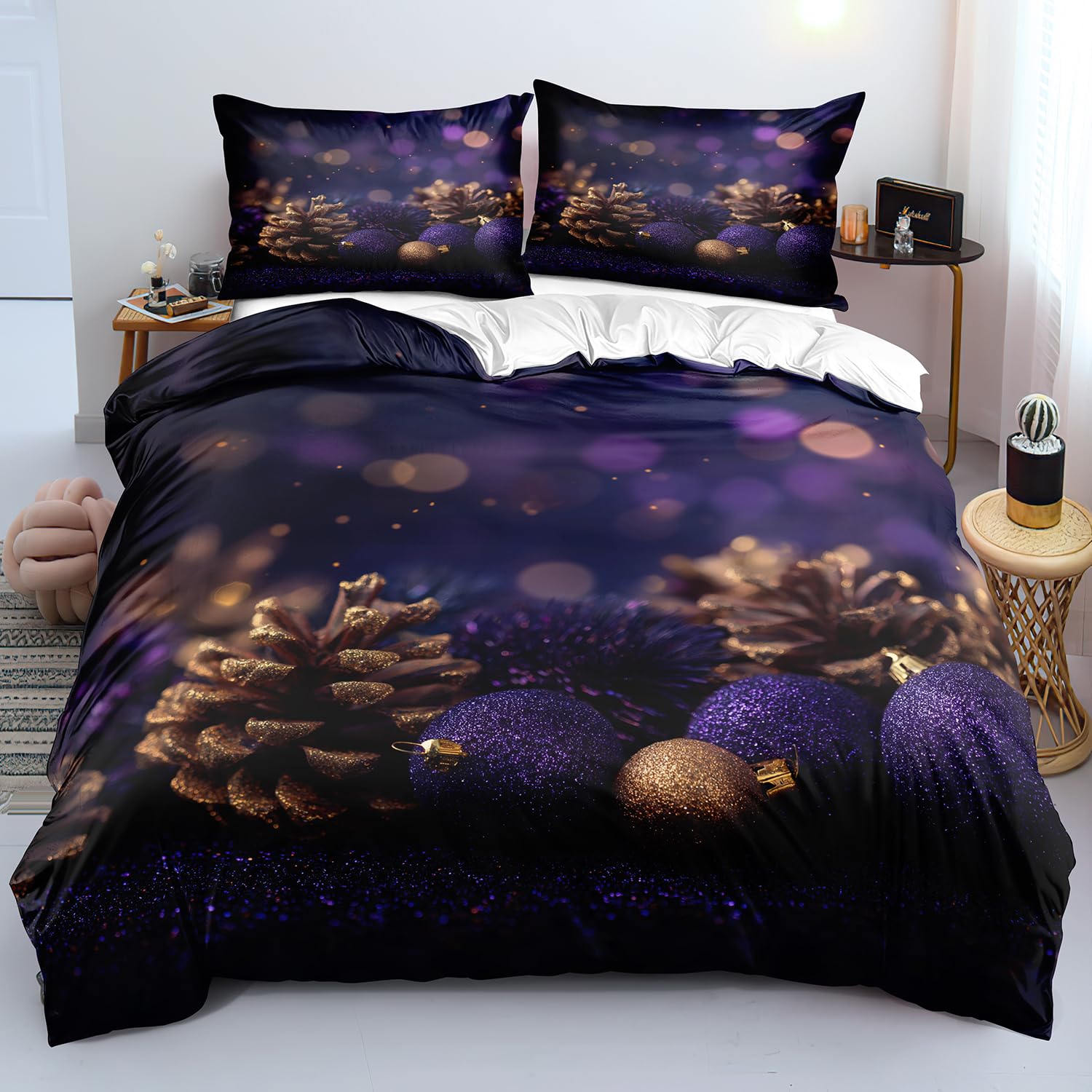 Housse de couette de Noël 260x240 lit double avec taie d'oreiller hiver