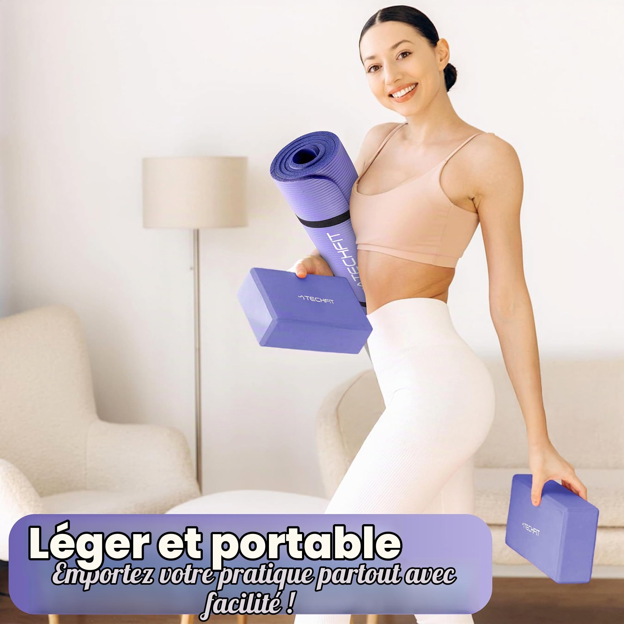 TechFit Set Yoga Tapis 183x61 cm + 2 Briques, avec sangle
