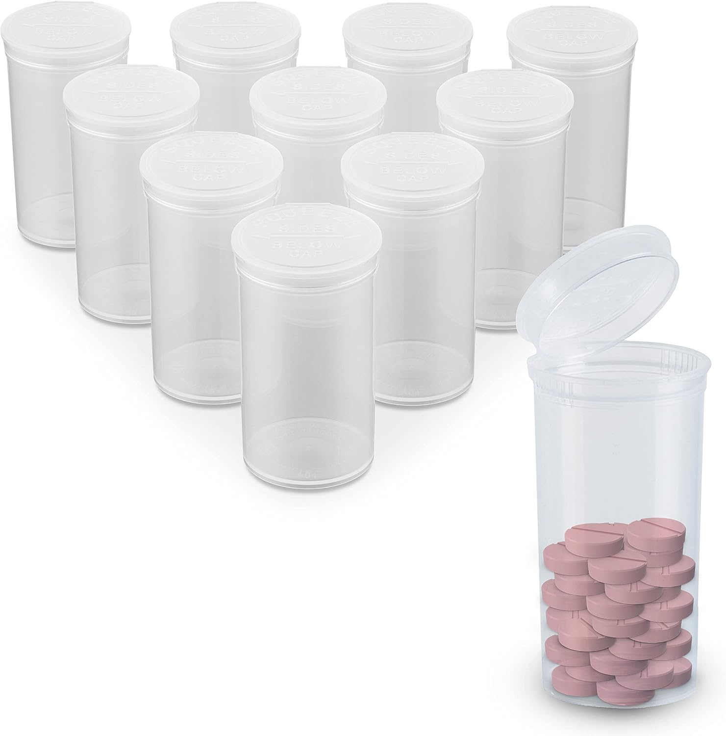 MT Products 13 Dram Small “Pop Top” Empty Prescription Vials Clear Bottle - Size of 1.26" x 2.75" (20 Pieces) Pill Bottles - for All Your Pills, Tablets or Supplements