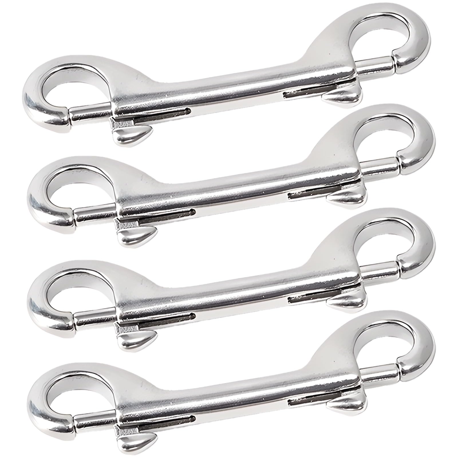 4 Stk. doppelseitige Bolt Snap Hooks aus Edelstahl, Karabinerhaken für Hundeleinen, Schlüsselanhänger und Camping, robust für Marineeinsatz, mit Federclip und sicherem Verschluss