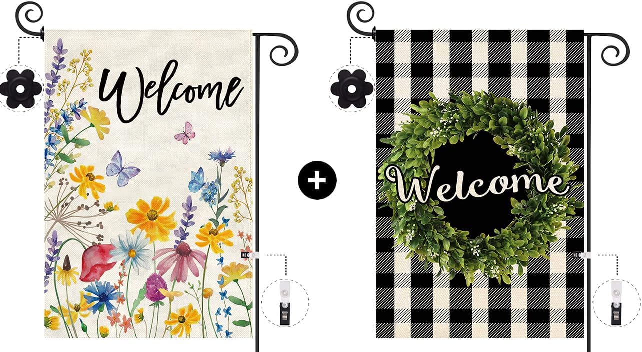 Baccessor 2 PCS Spring Summer Flower Garden Flag Double Sided 12.5X18 Inch and Summer Garden Flag 12.5X18 Inch