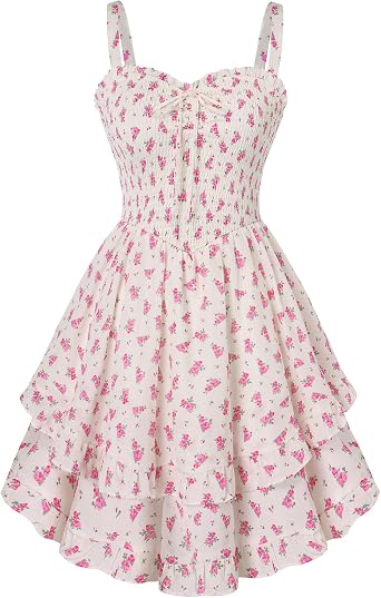 Scarlet Darkness Smocked Floral Sundresses Women Teens Summer Spring Dress