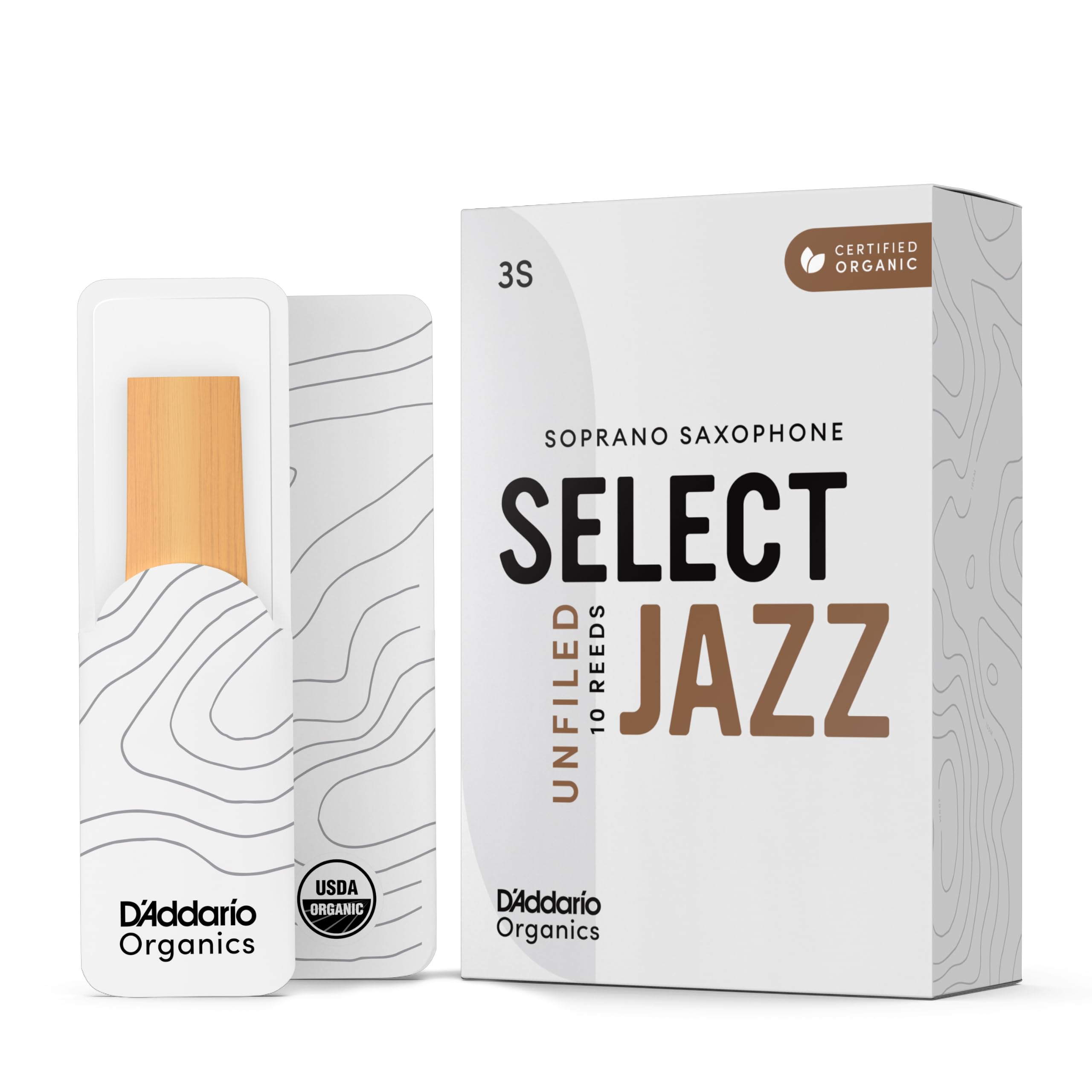 D'Addario Organisch Select Jazz Unfiled Soprano Saxophon-Stimmzungen - Saxophonrohre - 3 Weich, 10 Packung