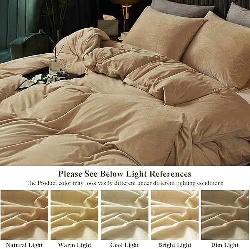 Miniatura 6 de Ivellow Juego de funda de edredón de terciopelo tamaño Queen, funda de edredón de terciopelo caqui, funda de edredón tamaño Queen, 3 piezas, funda