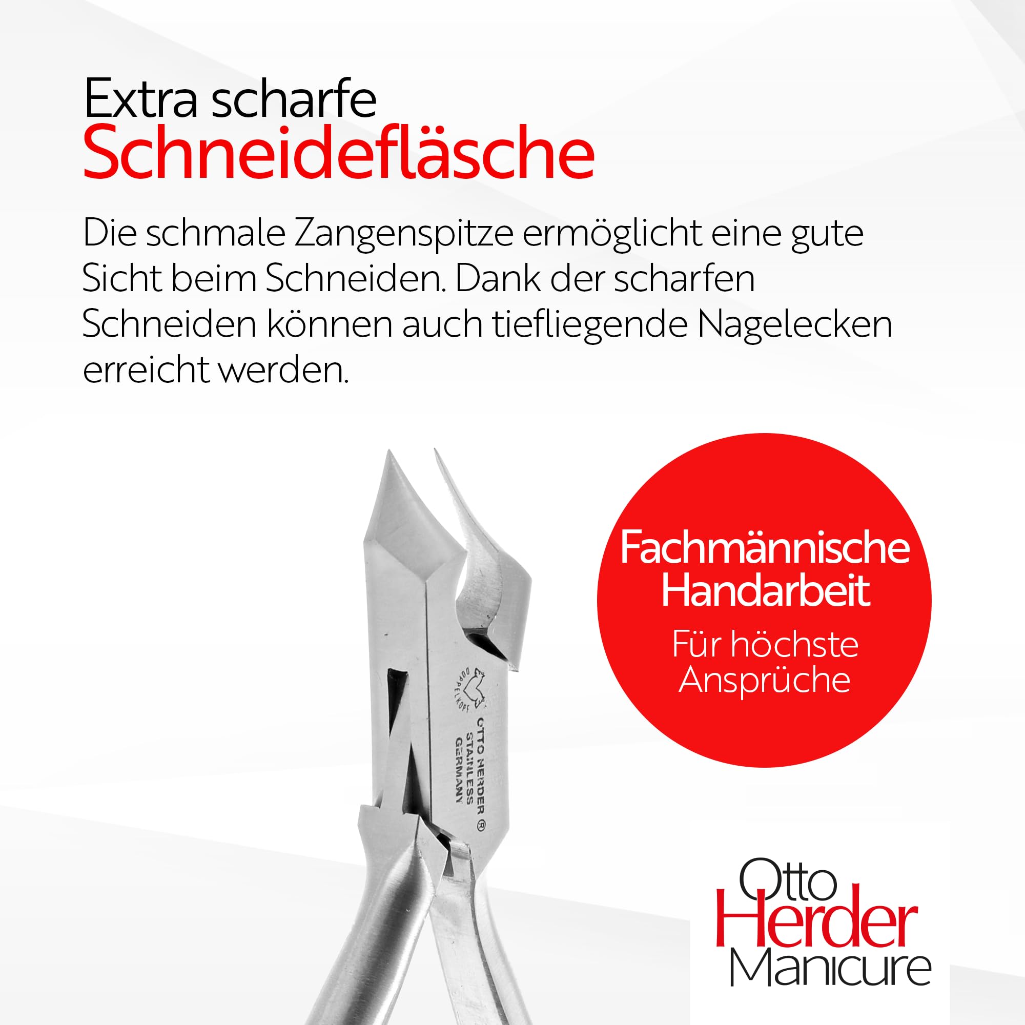 OTTO HERDER KOPFSCHNEIDER Nagelzange Fussnagelzange 14 cm mit einer Spitze für starke Fußnägel, rostfrei Halbkopfschneider gegen dicke eingewachsene Zehennägel