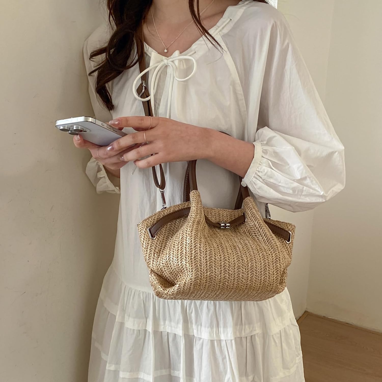Straw Tote Bag for Women Summer Straw Crossbody Handbag Small Woven Beach Purse for Women Vacation