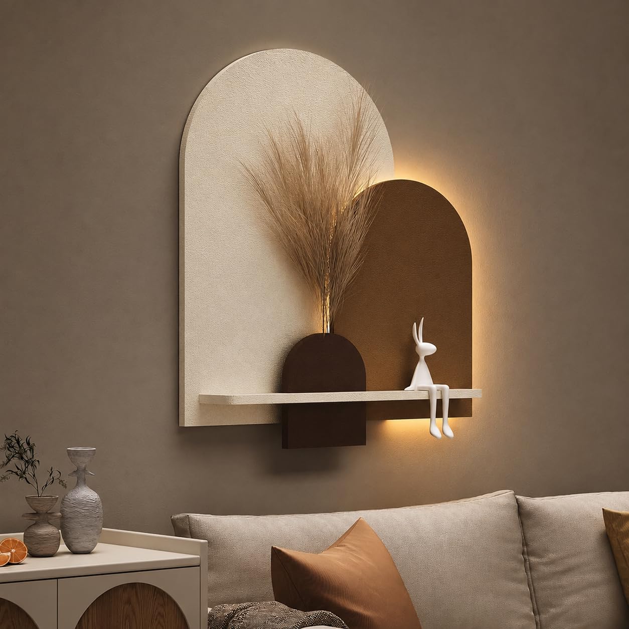 Photo 1 of 3D Textured LED Arched Modern Wall Art Decor for Living Room, 30x36 Inch