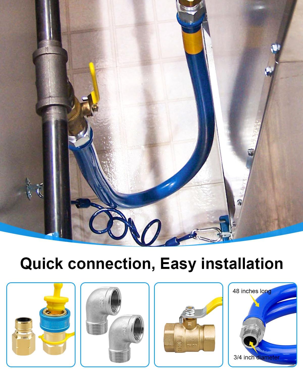 Replace 1675KIT48 Gas Connector Kit, 48" Mobile Gas Hose Connector Kit with 2 Elbows Full Port Valve and Restraining Devices