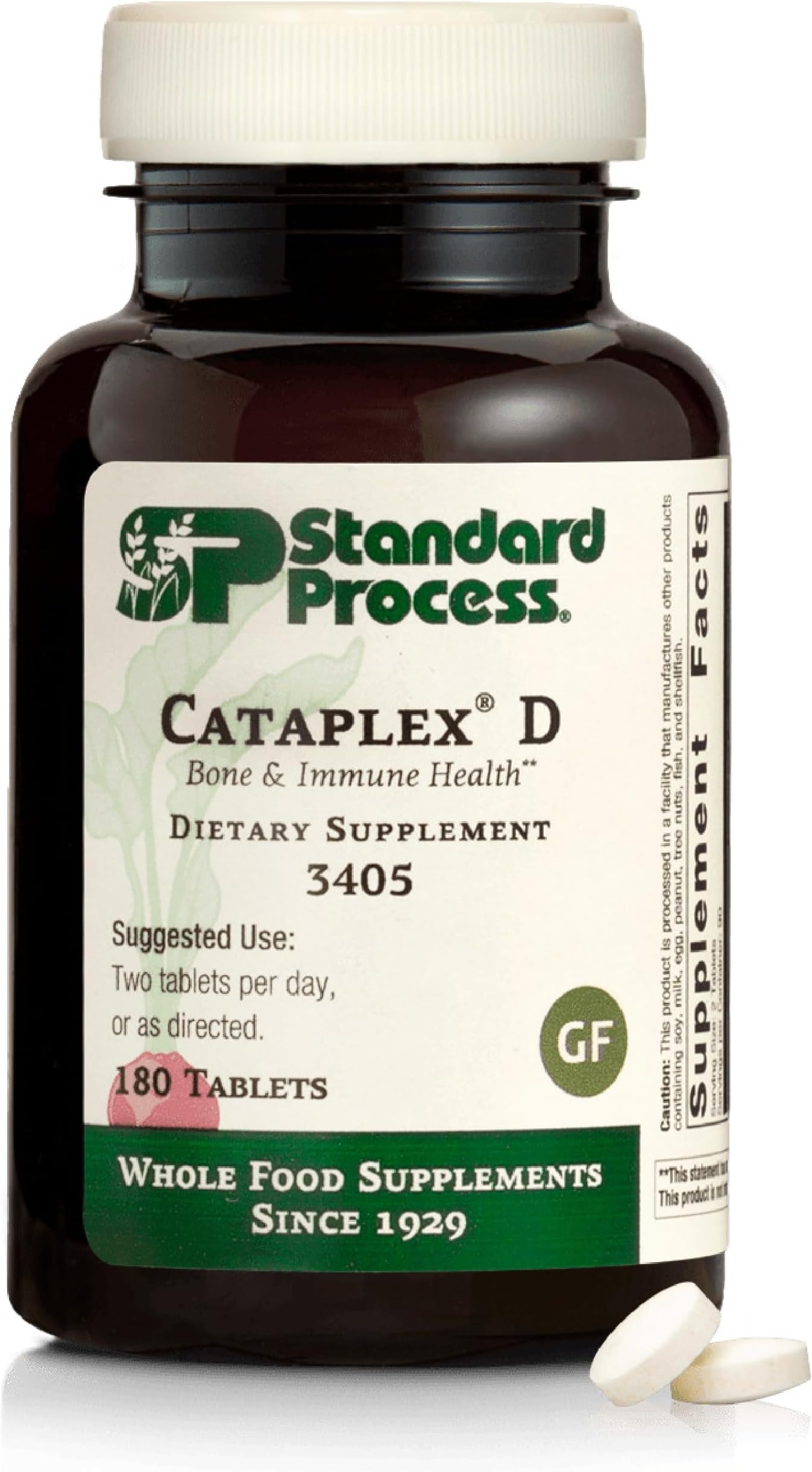 Standard Process Cataplex D - Supports Immune System, Bone Strength & Bone Health - Aids Calcium Absorption - Contains Vitamin D and Antioxidant A - Gluten-Free, Non-Dairy & Non-Soy - 180 Tablets