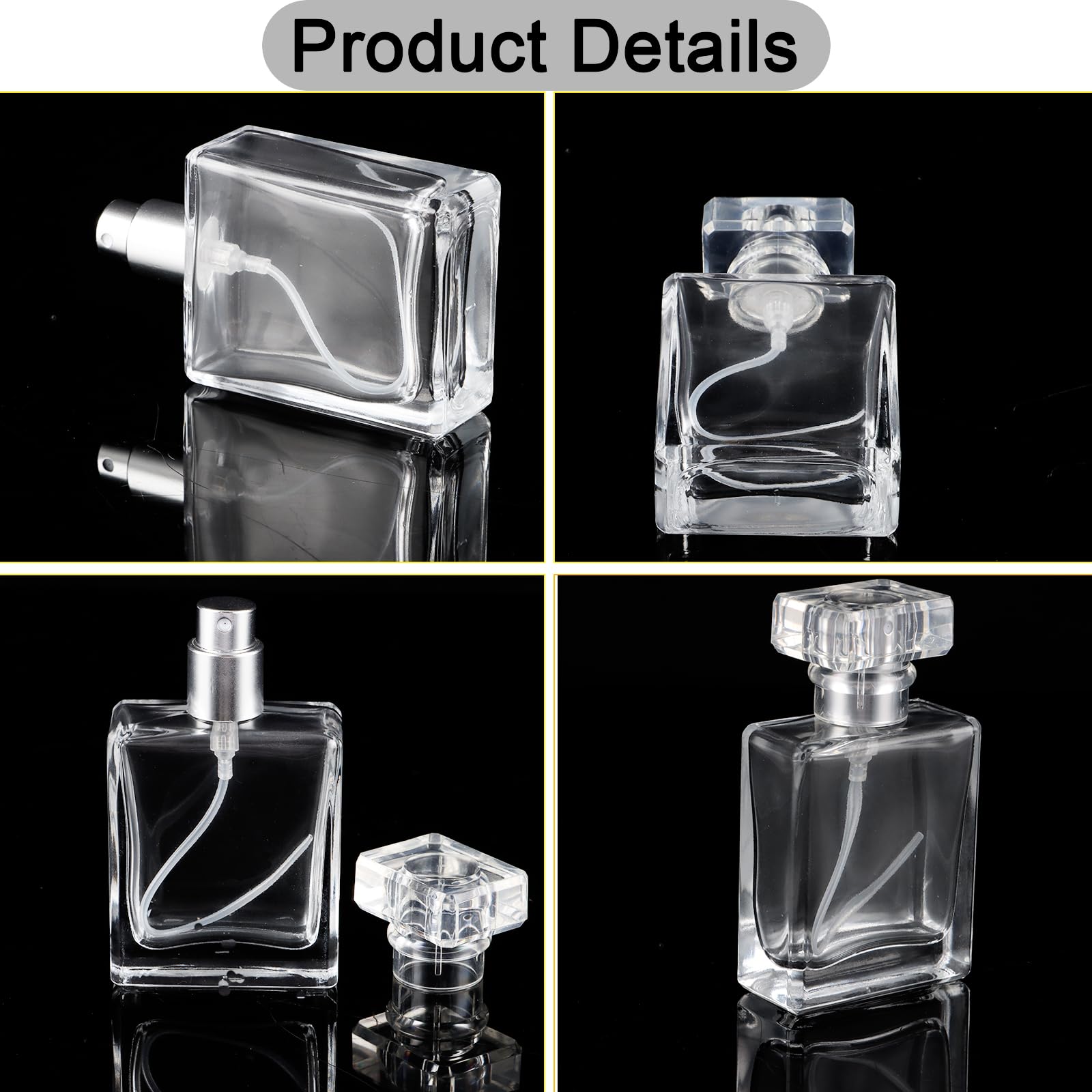 Lot de 8 Vaporisateur Parfum de 30 ml, Flacon Vaporisateur Verre pour les déplacements, flacons de parfum transparents rechargeables pour huile essentielle, argent