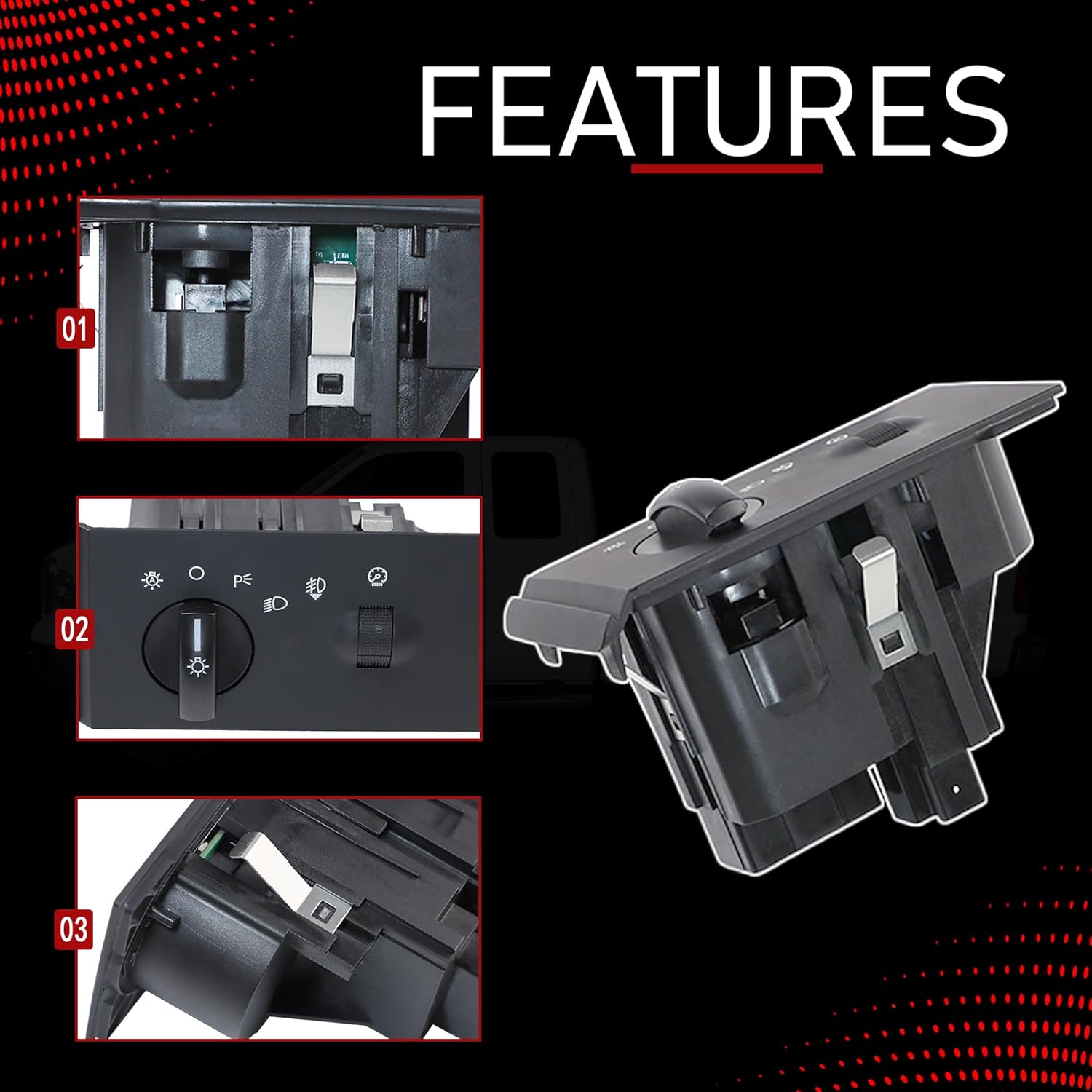 5C3Z11654FAA Headlight Switch Compatible with 2005 2006 2007 Ford F-250 F-350 F-450 F-550 Super Duty with Automatic Headlight and Fog Light Replaces 5C3Z-11654-FAA 15633734 HLS1150 HLS1242