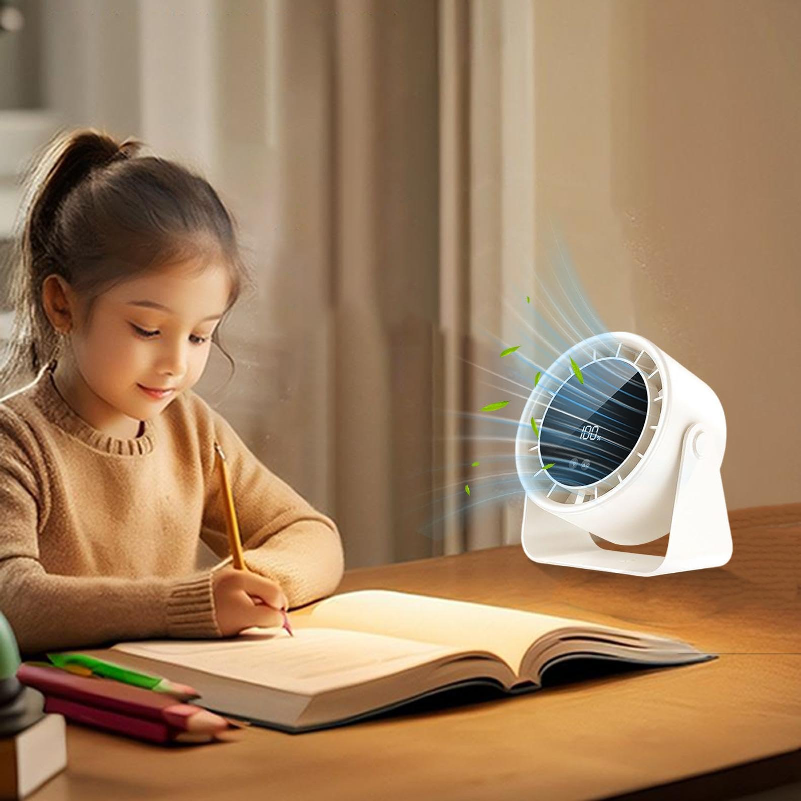 Mini Ventilatore Da Scrivania Raffreddatore Personale Portatile | Ventilatore Portatile con Display in Reale per Camera Scrivania Viaggio Tavolo Uffici Campeggio Esterno