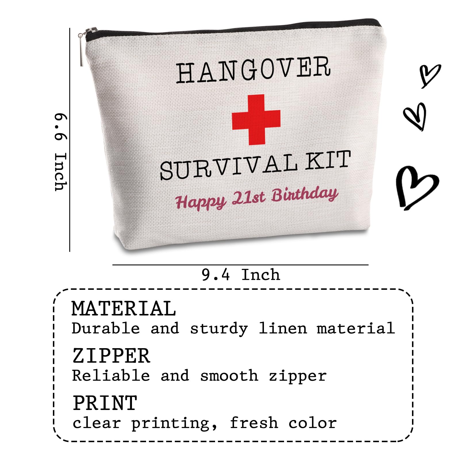 SYIJIMSJKT 21st Birthday Gifts for Her 21st Birthday Hangover Kit Makeup Bag Decorations for Women Friends Bestie Sister Christmas