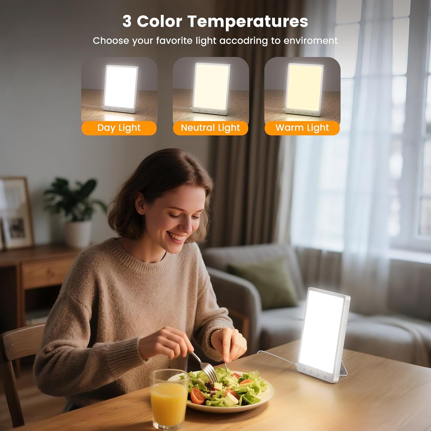 Light Therapy Lamp - 10000 Lux 3 Color Temperature & Wall Mount Therapy Light, Touch Control Daylight Lamps with Memory Function for Home/Office Use As Lift Mood.