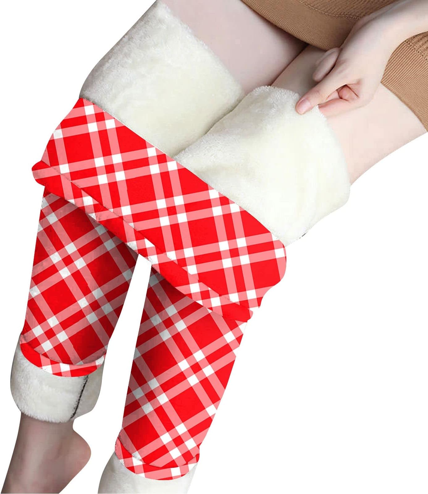 PreventlyWomen's Christmas Legging Winter Warm Leggings for Women Fleece Lined Leggings Thick Velvet Tights High Waist Thermal Pants
