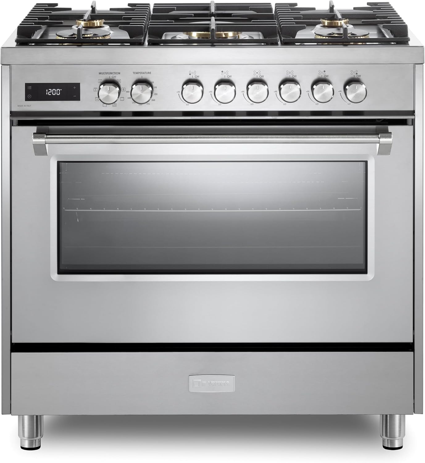 Verona VUFSGE365SS 36 inch Ultima Collection Freestanding Dual Fuel Range with 5 Sealed SABAF Brass Burners, 5 cu. ft. Oven Capacity in Stainless Steel