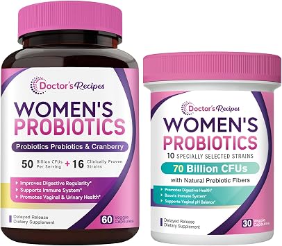Doctors Recipes Womens Probiotics Bundle, Feminine Health and GI Support, No Gluten, Pro 50 Billion 60 Capsules & 70 Billion 30 Capsules